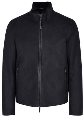 Emporio Armani Midnight Blue Shearling-lined Suede Jacket