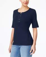 Thumbnail for your product : Karen Scott Cotton Lace-Up T-Shirt, Created for Macy's