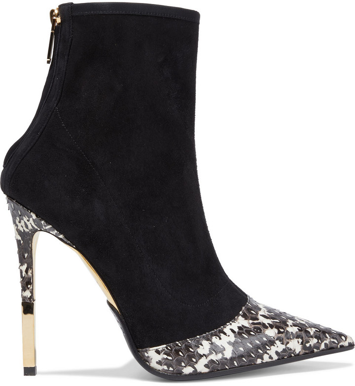 Balmain Blair Snake-effect Leather-trimmed Suede Ankle Boots - ShopStyle