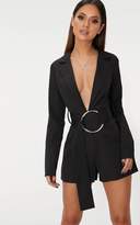 Thumbnail for your product : PrettyLittleThing Black Tux Long Sleeve Playsuit