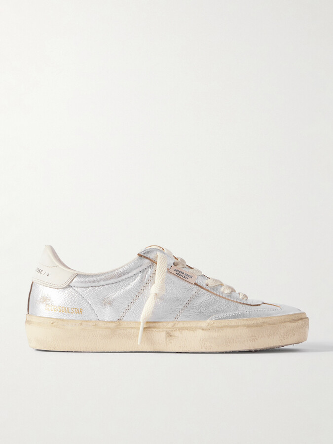 Golden Goose Soul-star Distressed Metallic Leather Sneakers - Silver