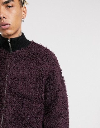 ASOS DESIGN knitted borg track jacket in purple