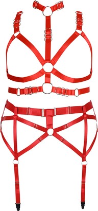 Plus Size Sexy Lingerie Set, Women's Plus Solid PU Leather Strappy Bra &  Cut Out Thong, Harness Lingerie Two Piece Set