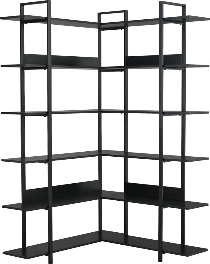 Bookshelf Lshape MDF Boards Stainless Steel Frame Corner 6tier Shelves Adjustable Foot Pads