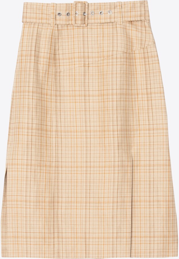 Linen Plaid Carwash Skirt in KHAKI MULTI