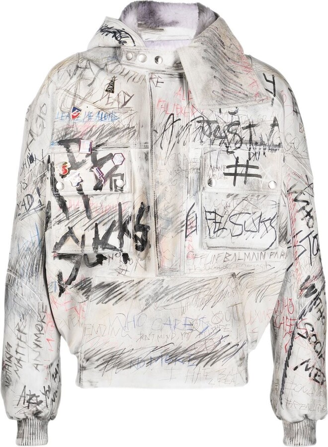 Graffiti Printed Biker Jacket