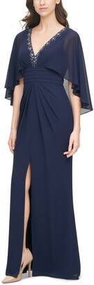 Vince Camuto Embellished-Neck Capelet Gown