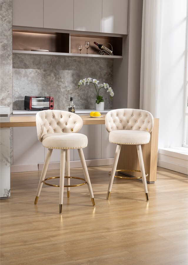 HOMEFUN Velvet Upholstered 360 Degree Swivel Tufted Bar Stools