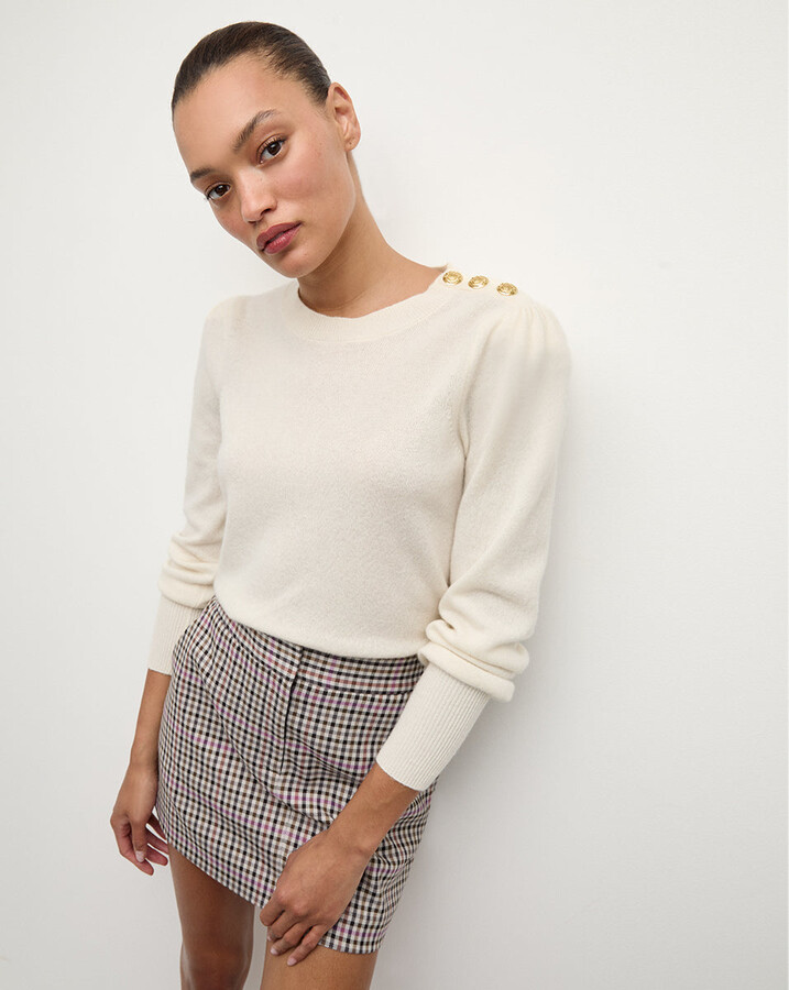 Nelia Cashmere Pullover Button Accent