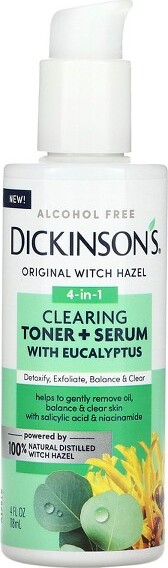 Dickinson's DickinsonBrandsOriginalWitchHazel,4-in-1ClearingToner+SerumwithEucalyptus,AlcoholFree,4floz(118ml)