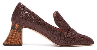 Rochas Pascal Glitter Embellished Block Heel Pumps - Womens - Burgundy