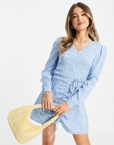 Thumbnail for your product : Daisy Street long sleeve mini dress with ruched front in floral ditsy print