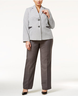 Le Suit Plus Size Two-Button Houndstooth Pantsuit