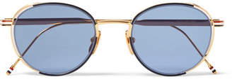 Thom Browne Round-Frame Enamelled Gold-Tone Sunglasses - Men - Navy