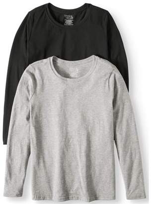 Time and Tru Women's Long Sleeve Crewneck T-Shirt, 2 Pk Bundle