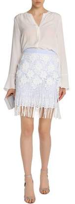 Alexis Appliquéd Lace And Striped Cotton Mini Skirt