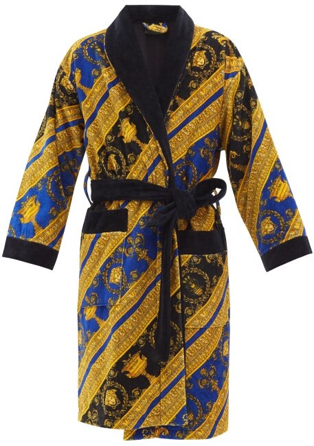 Versace I Love Baroque Printed Cotton Bathrobe - Blue Gold - ShopStyle Robes