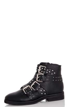 Quiz Black Multi Strap Studded Ankle Boots