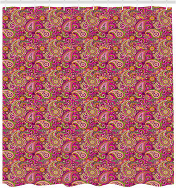 East Urban Home Hippie Shower Curtain Blossom Floral Illustration Pink Orange and Apple Green
