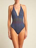 Thumbnail for your product : Missoni Mare - Glitter Striped Knit Halter Neck Swimsuit - Womens - Blue Multi