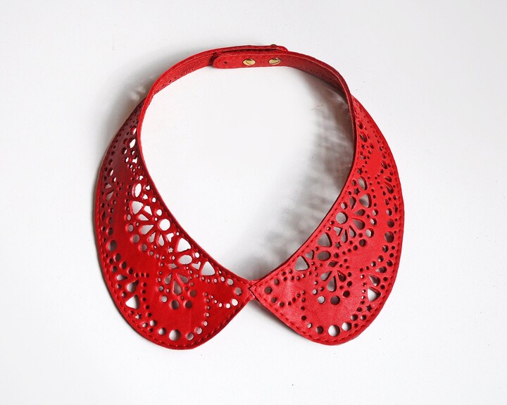 Etsy Leather Lace Collar Necklace Red Peter Pan Detachable Necklace