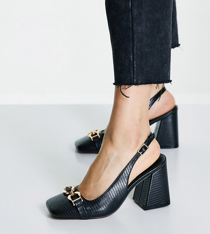 ASOS DESIGN Wide Fit Stable snaffle detail slingback heeled shoes in black  - ShopStyle Heels