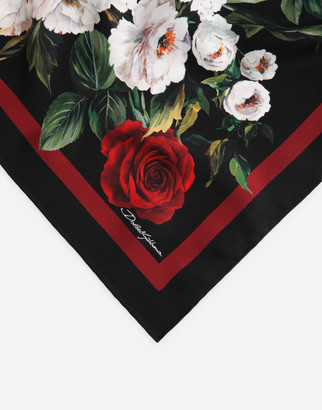 Dolce & Gabbana ROSE-PRINT TWILL SCARF (50 x 50)