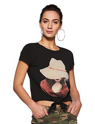 Vero Moda Women's Vmlea S/s Tee D2-3 T-Shirt, (Black Print: Lady with Dotted Hat), 10 (Size: Small)