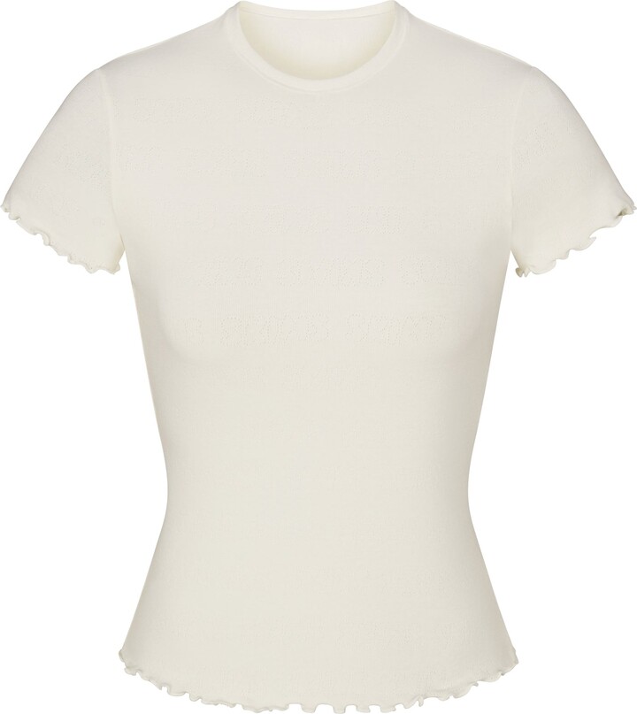 Logo Pointelle T-Shirt W. Ruffle Edge | Marble - ShopStyle