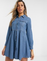 Thumbnail for your product : I SAW IT FIRST mid wash long sleeve denim skater dress