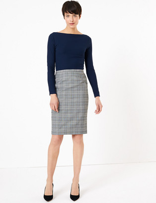 Marks and Spencer Checked Knee Length Pencil Skirt