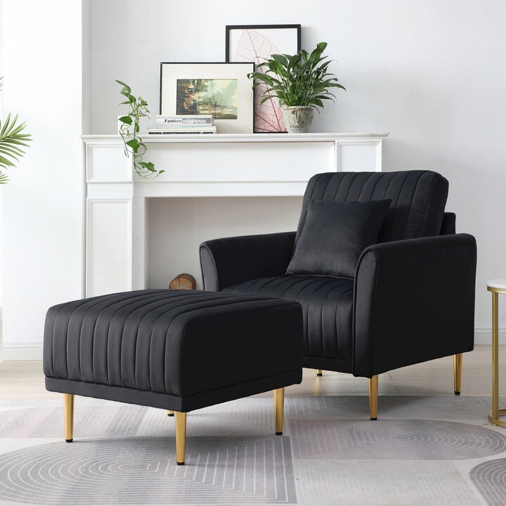 GEROJO Velvet Armchair With Ottoman Single Sofa Chair And Ottoman Set