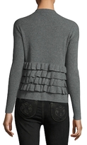 Thumbnail for your product : Qi Cashmere Ribbed Gathered Trim Cardigan