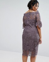 Thumbnail for your product : Paper Dolls Plus bardot crochet dress with fluted sleeve in charcoal
