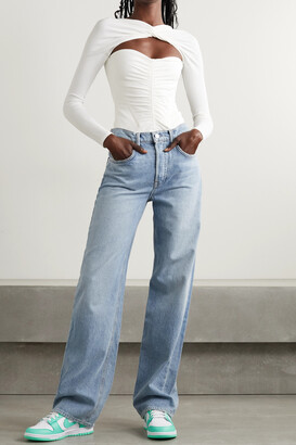 GRLFRND Brooklyn Distressed High-rise Straight-leg Jeans - Light denim