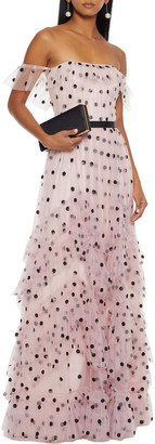 Marchesa Notte Tiered Polka-dot Sequin-embellished Tulle Gown