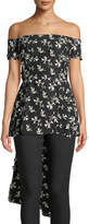 Thumbnail for your product : Lela Rose Off-the-Shoulder Bow-Back Floral-Embroidered Top
