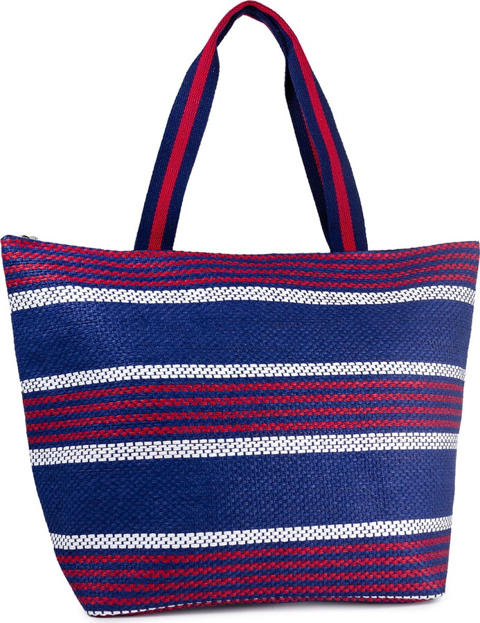 Women’s Straw Striped Flat Handle Tote Bag