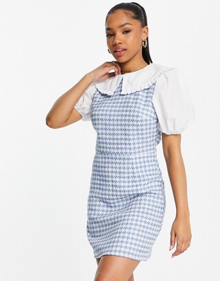 Miss Selfridge 2 in 1 boucle pinny dress in blue - ShopStyle