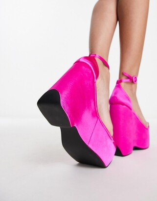 Pink Boutique Wedges Outlet (The Kendal Faux Leather Wedge in Hot Pink –  Impressions Online)