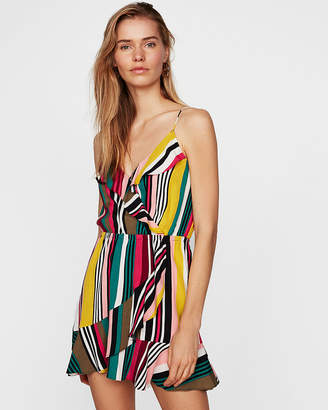 Express Petite Multi Stripe Ruffle Wrap Cami Dress