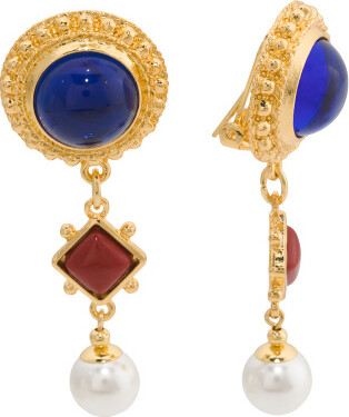 TJMAXX 24Kt Gold Plated Glass Stone And Faux Pearl Earrings