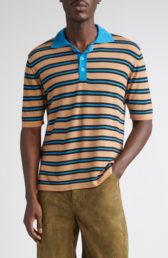 トップス Marni Logo Stripe Polo Shirt Brown and blue striped wool polo shirt | Marni