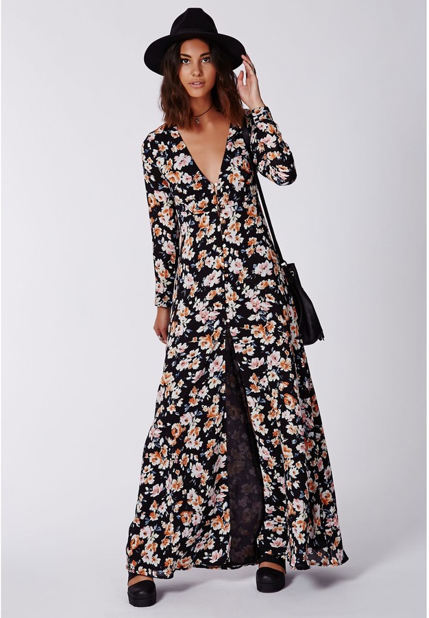 Missguided Effie Button Down Maxi Dress Floral ShopStyle