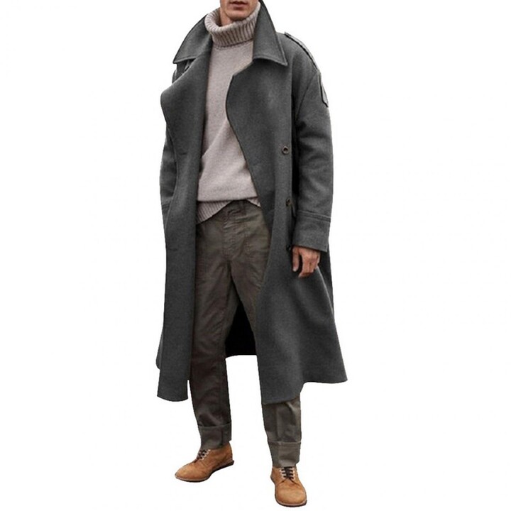 WSLCN Mens Overcoat Jackets Mid-Long Double-Breasted Coat Blazer Costume Reefer Overcoat