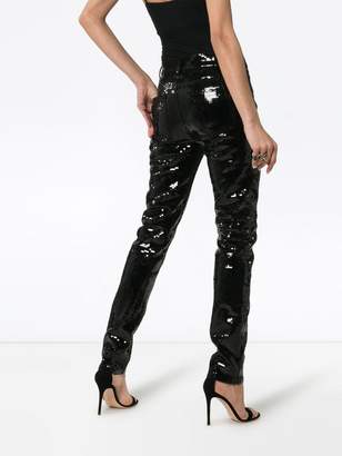 Saint Laurent Sequin Embellished Slim-Fit Jeans