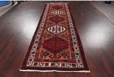 Abbee One-of-a-Kind Hand-Knotted 1975S 3'6" X 11'1" Runner Wool Area Rug in Brown