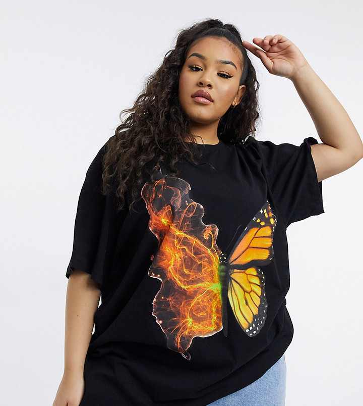 New Girl Order Curve oversized t-shirt in butterfly flame graphic ...