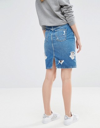 Pepe Jeans Penny Ripped Denim Pencil Skirt
