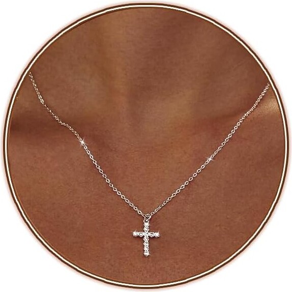 Summit Adventure SummitAdventureCrossNecklace-18KSilverPlatedWithCubicZirconiaSimpleLayeredDesignDaintyReligiousJewelry